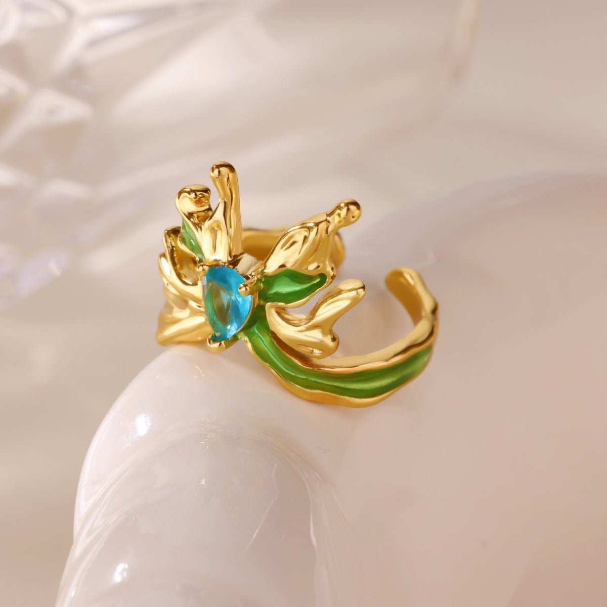 Glam Butterfly Open Ring For Women In Copper With 18K Gold Plating And Zircon Inlay