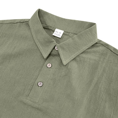 Men's Casual Beach Shorts Co-ord Set In Army Green Linen With Shirt Collar For Comfortable Summer Wear