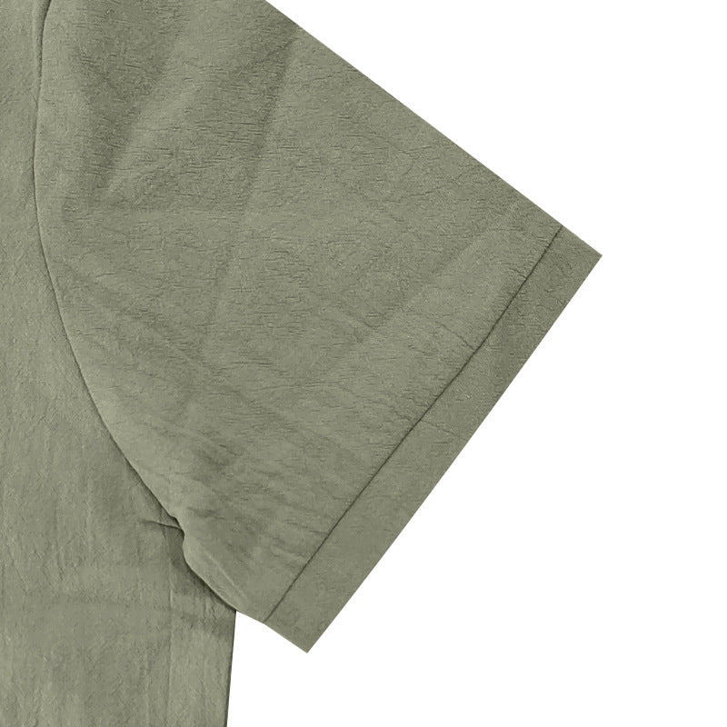 Men's Casual Beach Shorts Co-ord Set In Army Green Linen With Shirt Collar For Comfortable Summer Wear