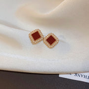 6#Silver Needle Oil Drop Square Pearl Stud Earrings