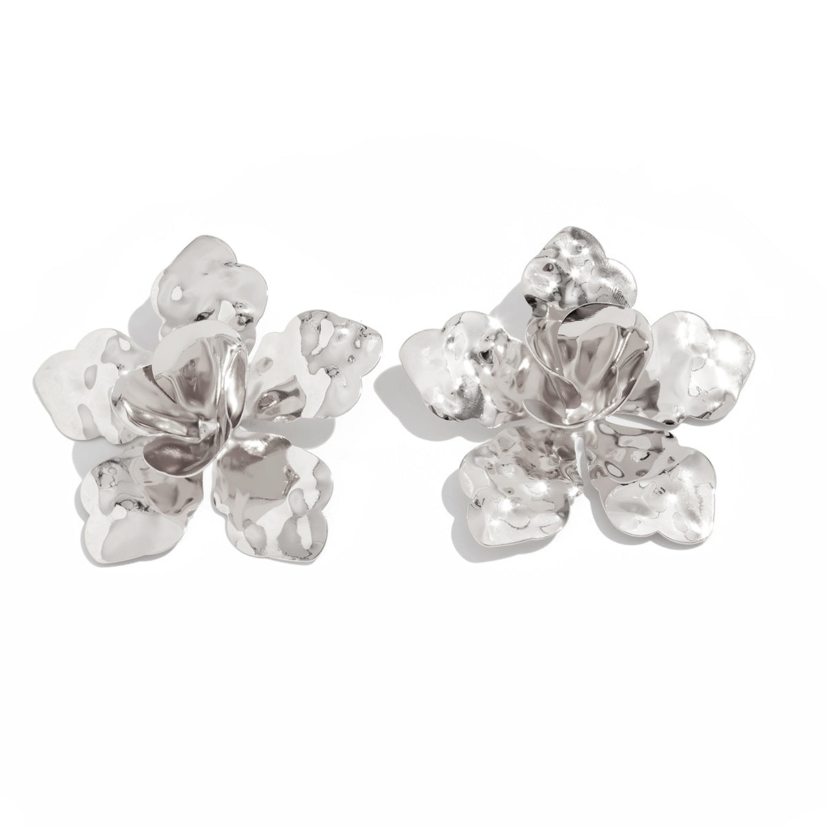 Asymmetrical Flowers Stud Earrings For Women In Zinc Alloy With Golden Plated Electroplated Finish