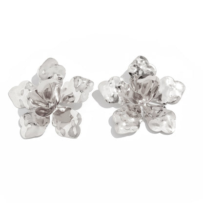 Asymmetrical Flowers Stud Earrings For Women In Zinc Alloy With Golden Plated Electroplated Finish
