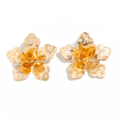 Asymmetrical Flowers Stud Earrings For Women In Zinc Alloy With Golden Plated Electroplated Finish