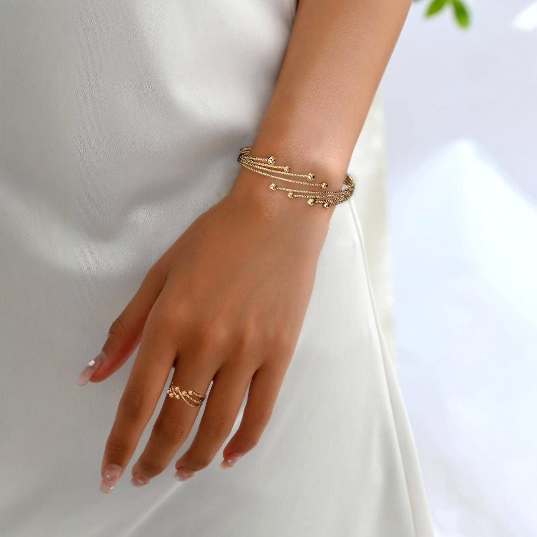 Round Metal Bangle For Bracelets In Golden Color, 1 Set