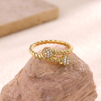 Ball Pattern Open Rings For Women In Copper With 18K Real Gold Plated Finish, Available In Golden