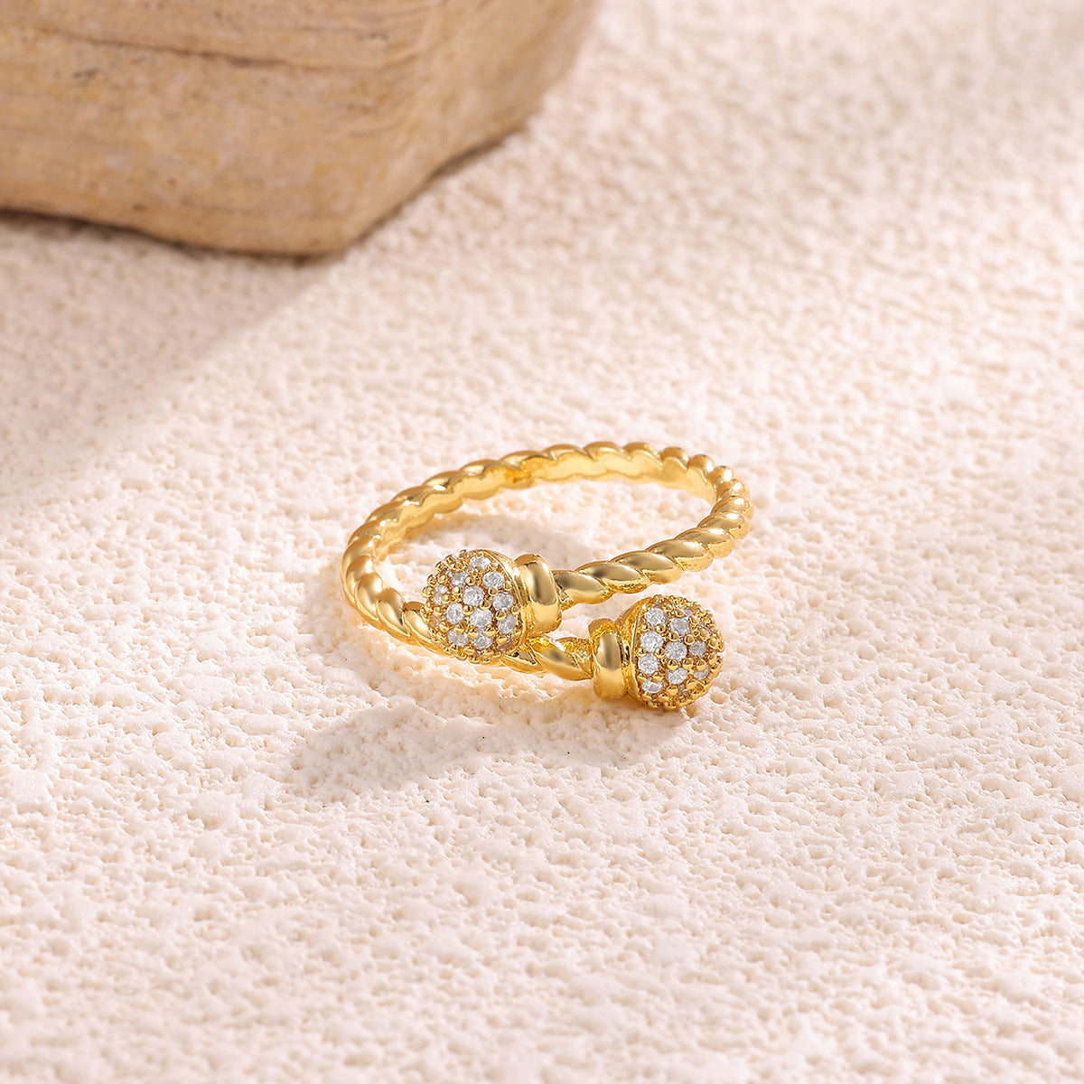 Ball Pattern Open Rings For Women In Copper With 18K Real Gold Plated Finish, Available In Golden