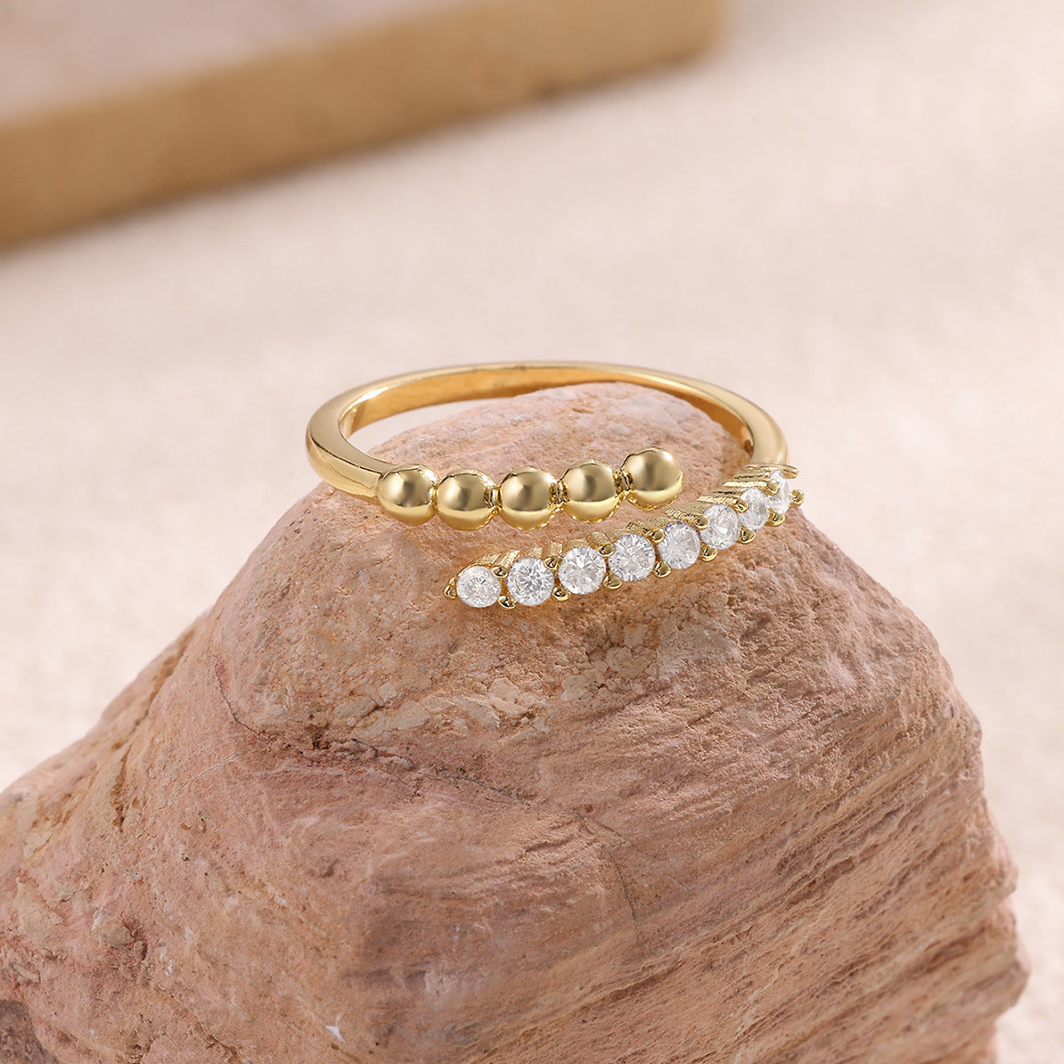 Ball Pattern Open Rings For Women In Copper With 18K Real Gold Plated Finish, Available In Golden