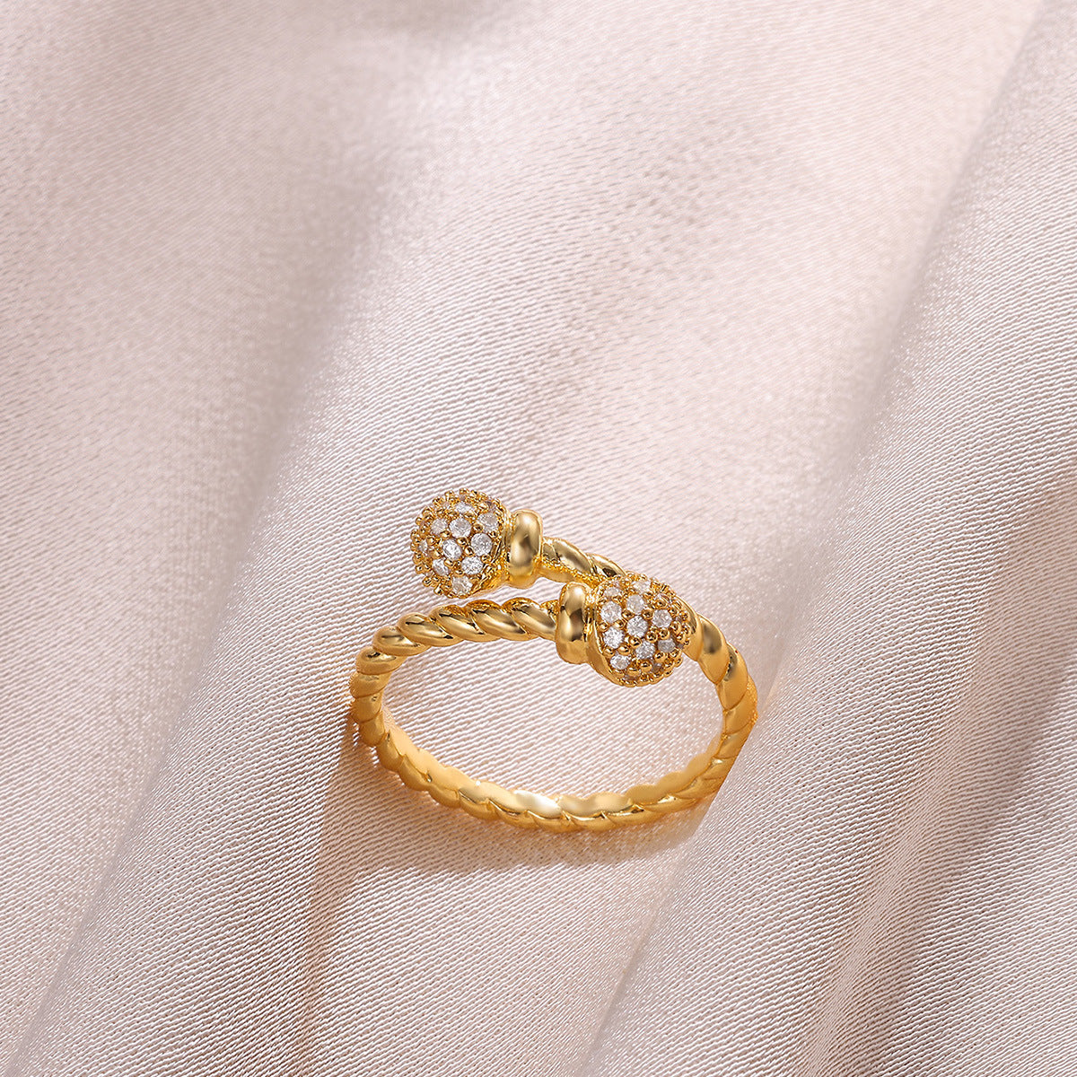 Ball Pattern Open Rings For Women In Copper With 18K Real Gold Plated Finish, Available In Golden