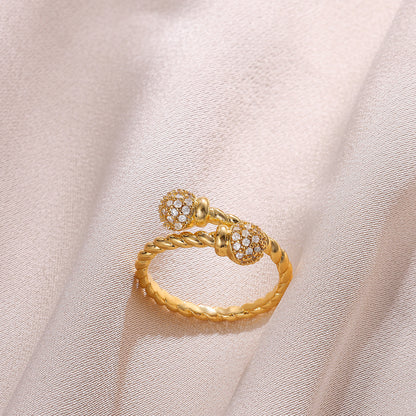 Ball Pattern Open Rings For Women In Copper With 18K Real Gold Plated Finish, Available In Golden