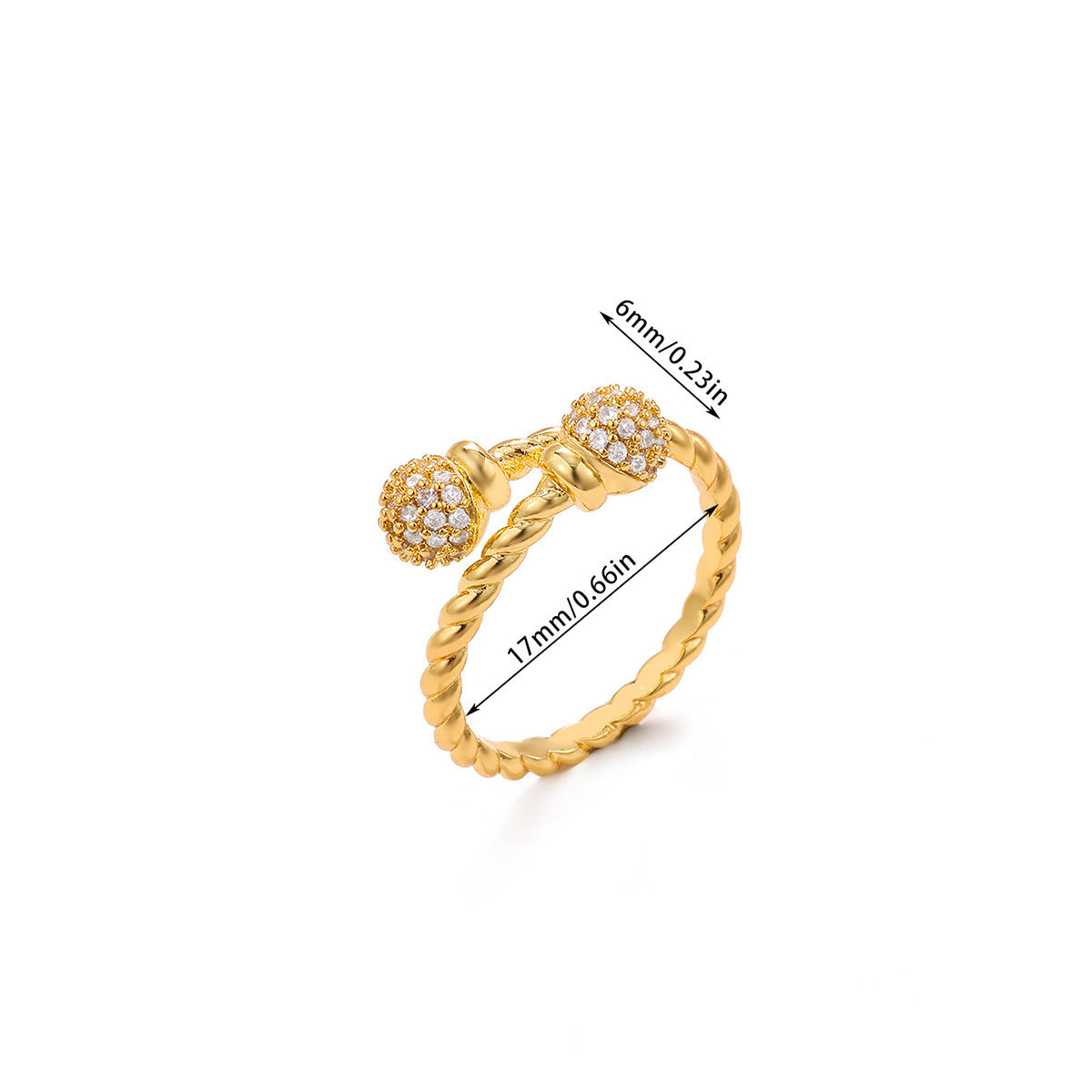 Ball Pattern Open Rings For Women In Copper With 18K Real Gold Plated Finish, Available In Golden