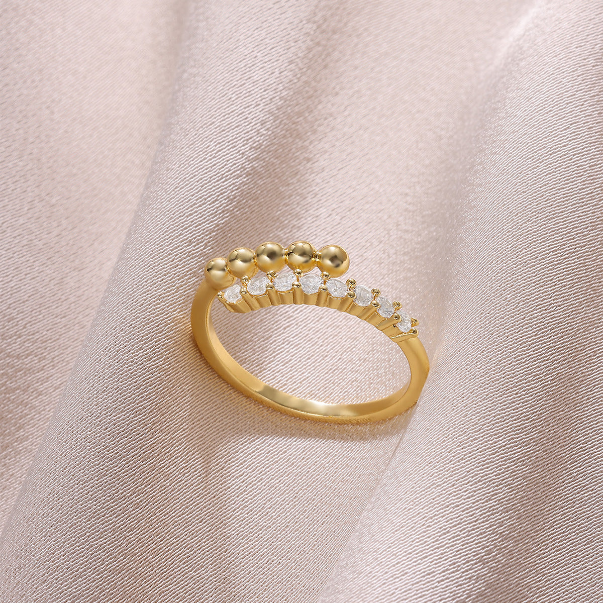 Ball Pattern Open Rings For Women In Copper With 18K Real Gold Plated Finish, Available In Golden