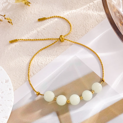 Geometric Drawstring Bracelets For Women In Simple Style, Stainless Steel With PVD Coated Gold Plating And Slider Clasp Closure