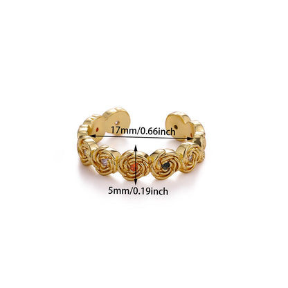 Heart Shape Ring For Women In 18K Real Gold Plated Copper With Zircon Inlay, Golden