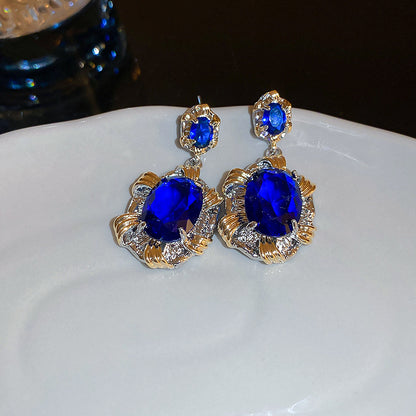 Round Enamel Stud Earrings For Women With Resin And Rhinestone Inlay, Electroplated Gold Plating Process