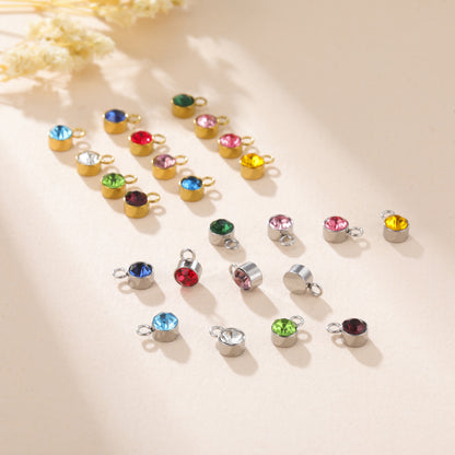 Stainless Steel Single Hole Birthstone Jewelry Accessories DIY Colorful Diamond Inlaid Necklace Bracelet Earrings Pendant