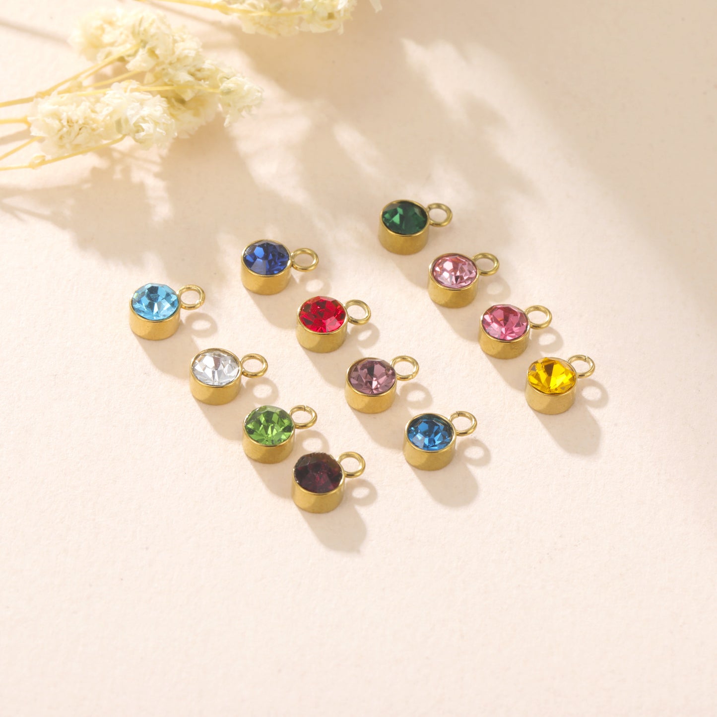 Stainless Steel Single Hole Birthstone Jewelry Accessories DIY Colorful Diamond Inlaid Necklace Bracelet Earrings Pendant