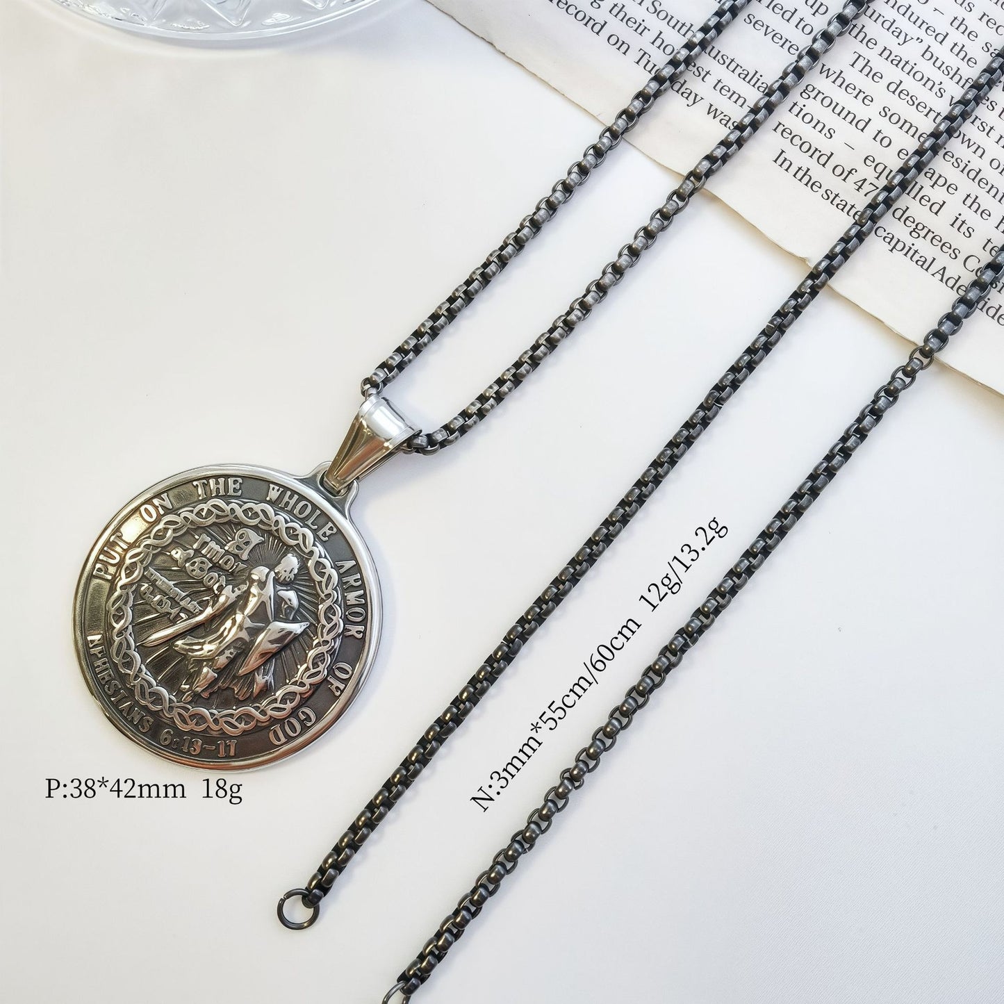 Roman Style Quadrilateral Pendant In 304 Stainless Steel With Electroplated Gold Plating And Polished Finish, Steel Color