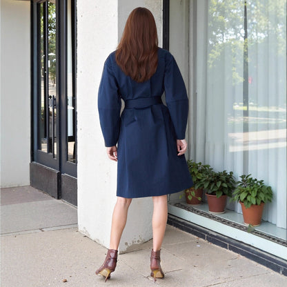 Elegant Solid Color Double Breasted Trench Coat For Women In Polyester Fabric With Belt Detail