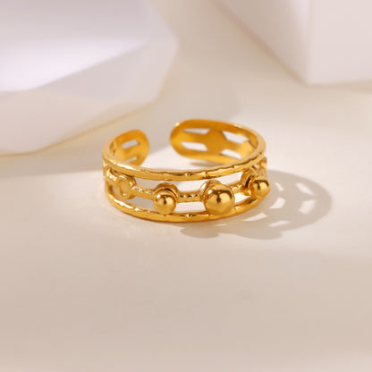 Ball Pattern Open Rings For Women In Copper With 18K Real Gold Plated Finish, Available In Golden