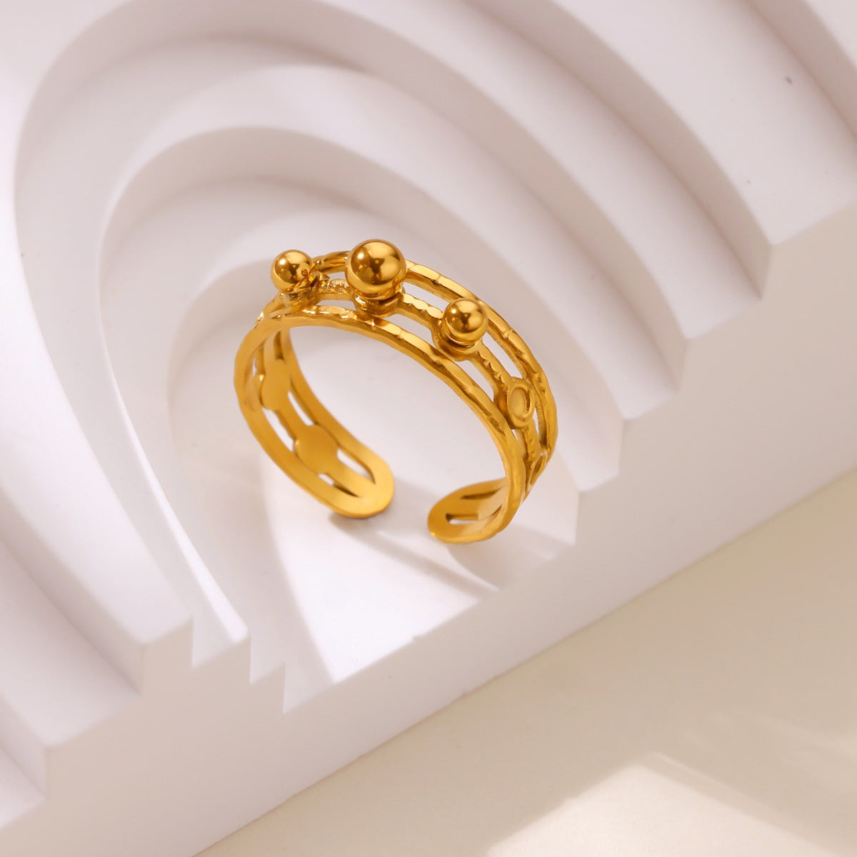Ball Pattern Open Rings For Women In Copper With 18K Real Gold Plated Finish, Available In Golden