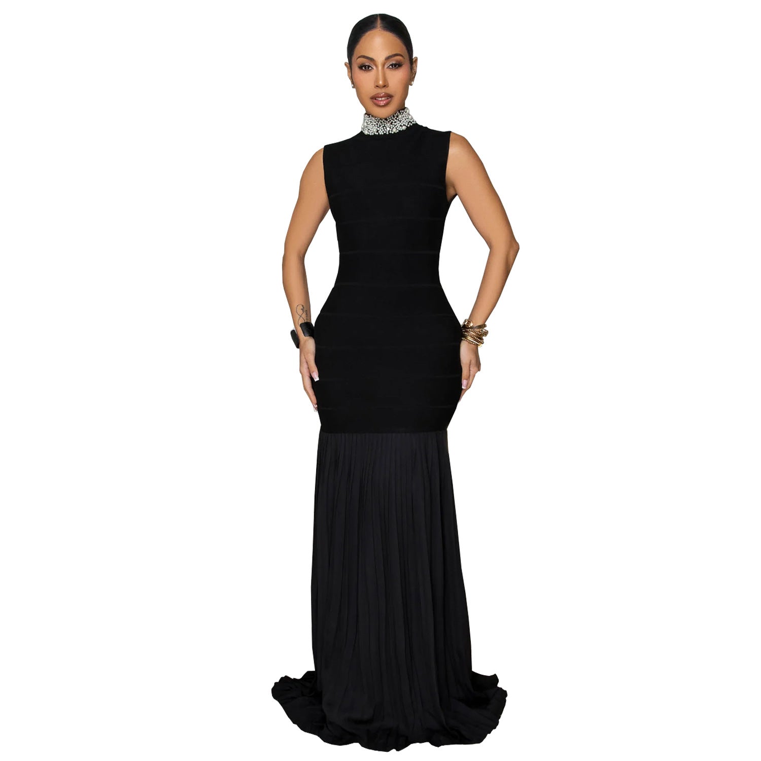 Elegant Solid Color Sleeveless Chiffon Midi Dress For Business Occasion