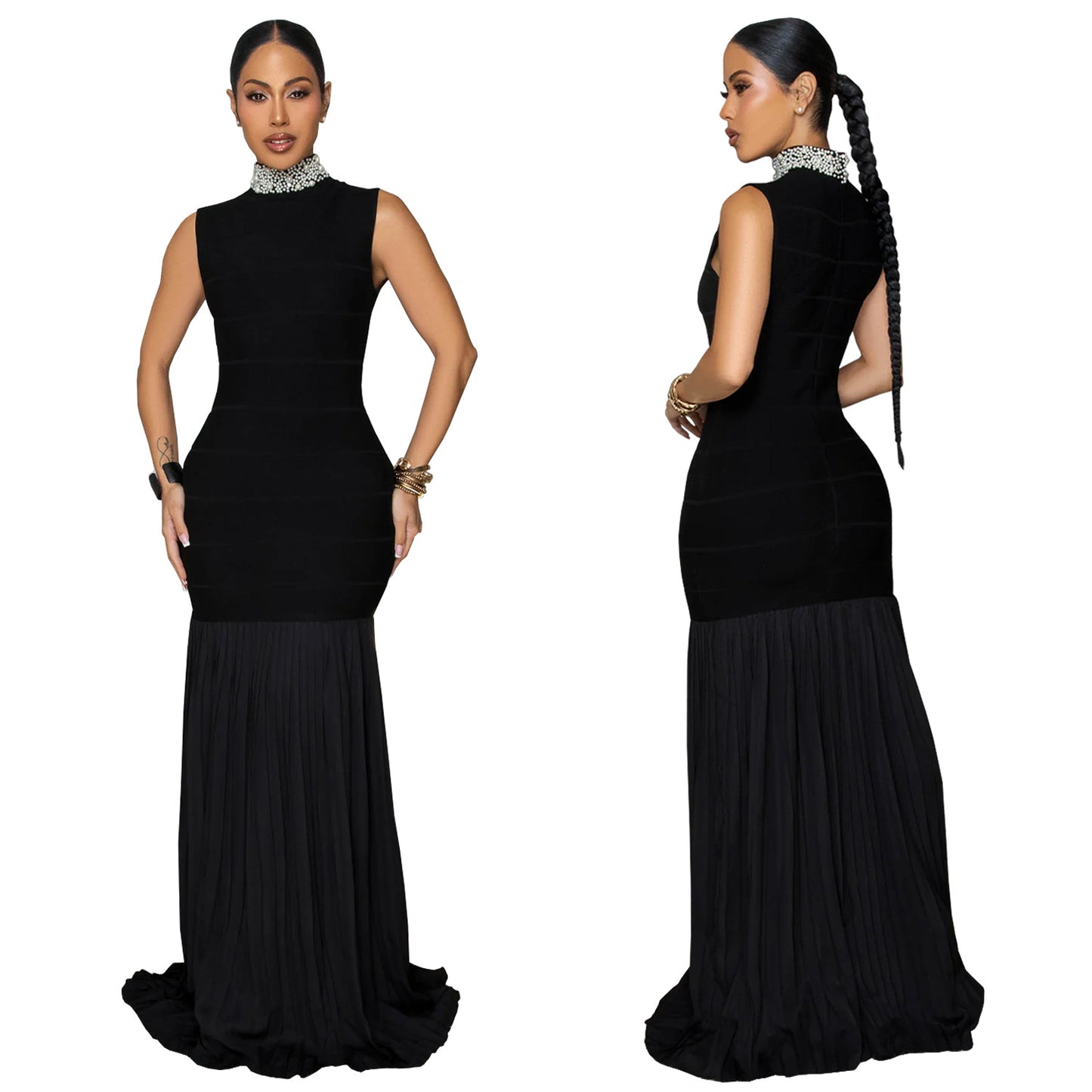Elegant Solid Color Sleeveless Chiffon Midi Dress For Business Occasion