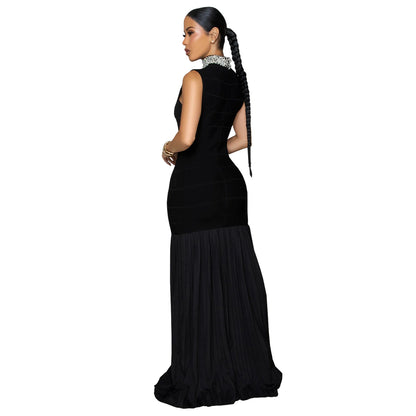 Elegant Solid Color Sleeveless Chiffon Midi Dress For Business Occasion