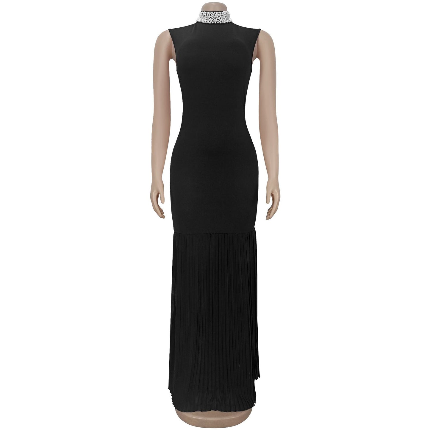Elegant Solid Color Sleeveless Chiffon Midi Dress For Business Occasion