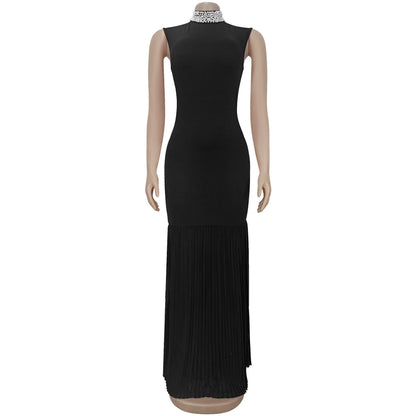 Elegant Solid Color Sleeveless Chiffon Midi Dress For Business Occasion