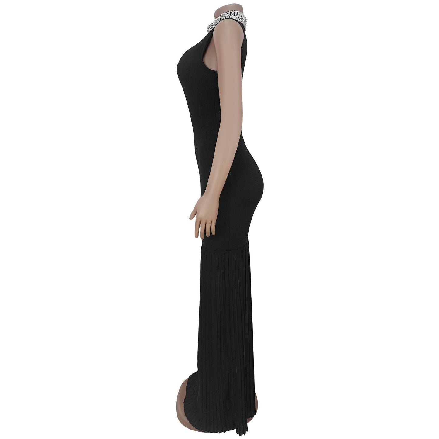 Elegant Solid Color Sleeveless Chiffon Midi Dress For Business Occasion