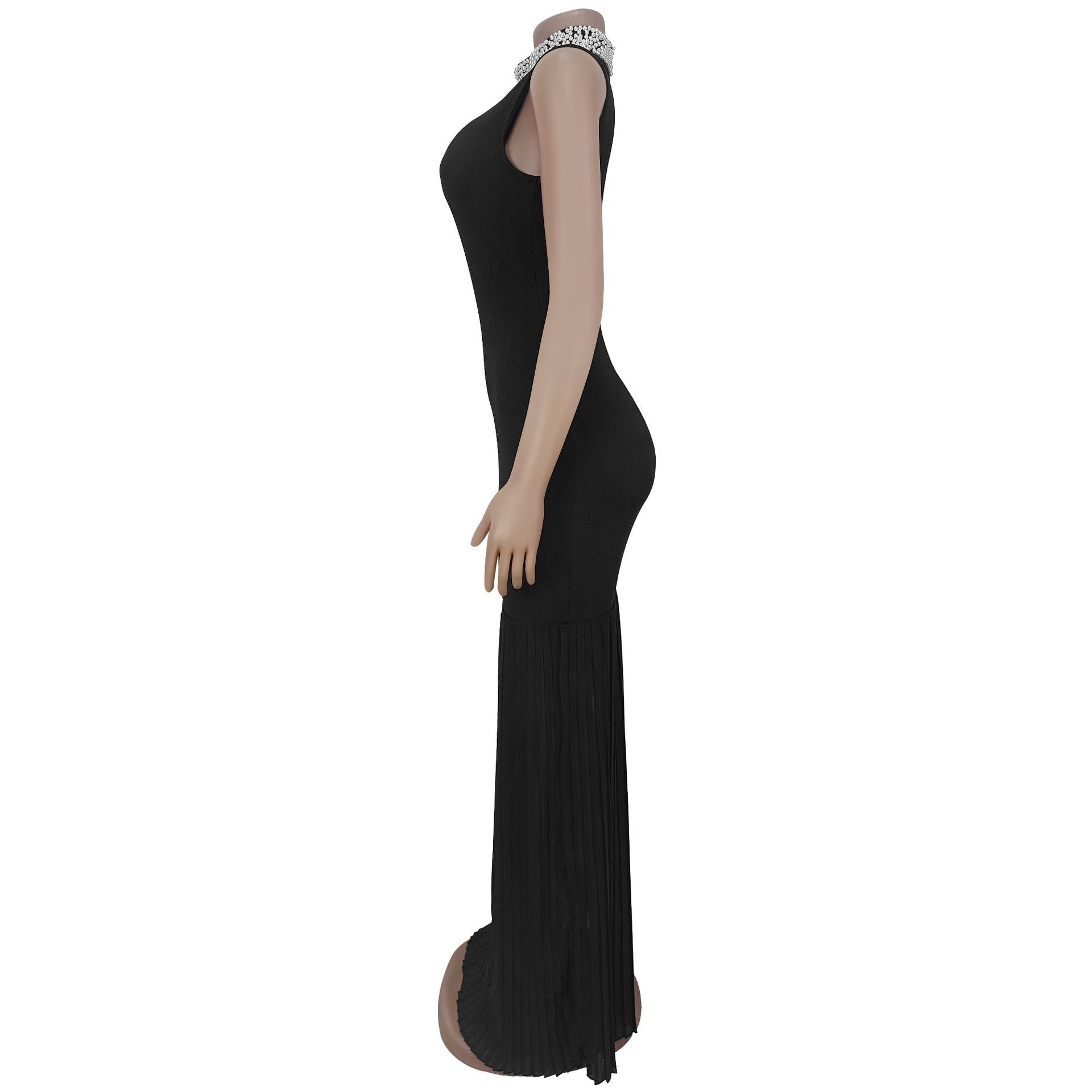 Elegant Solid Color Sleeveless Chiffon Midi Dress For Business Occasion