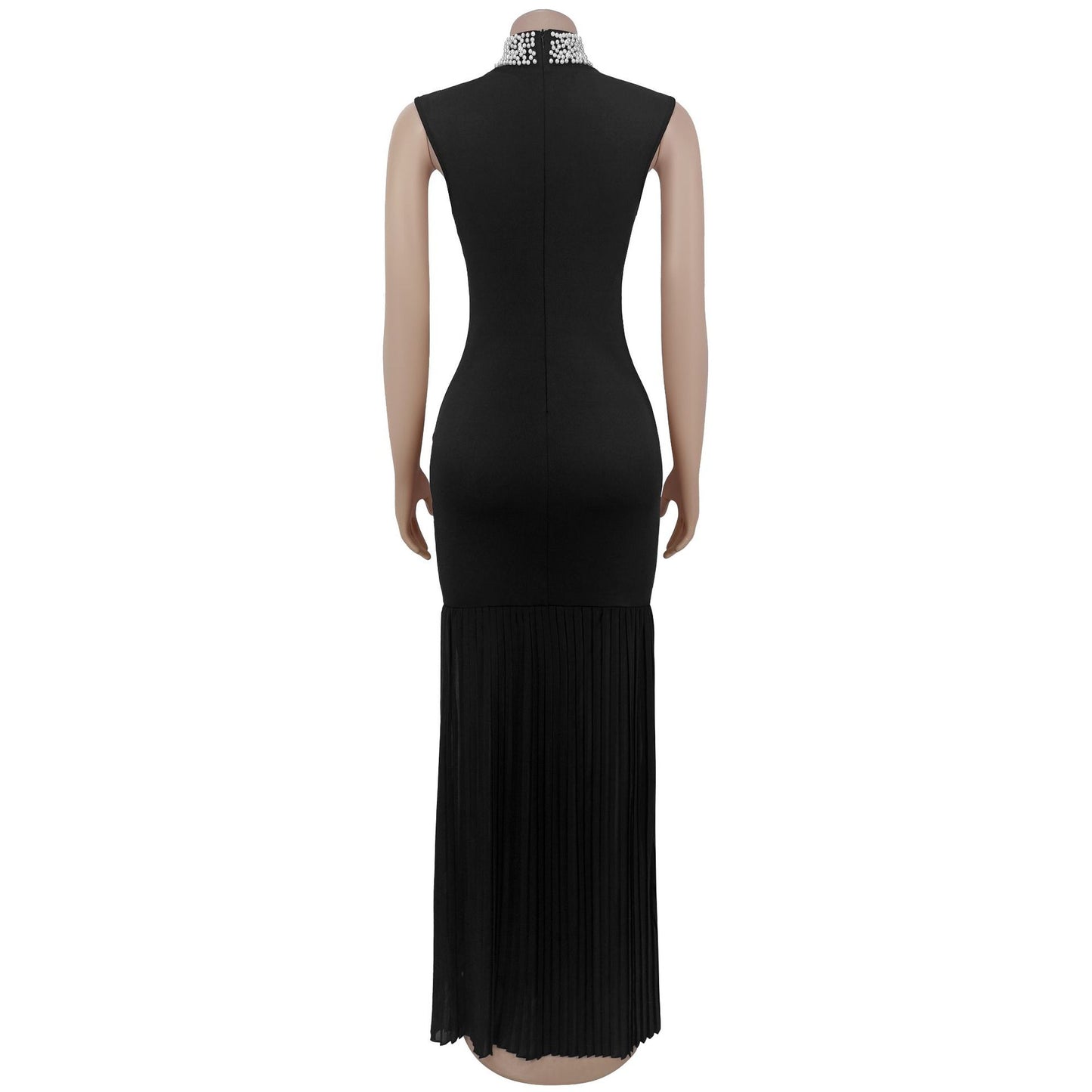 Elegant Solid Color Sleeveless Chiffon Midi Dress For Business Occasion