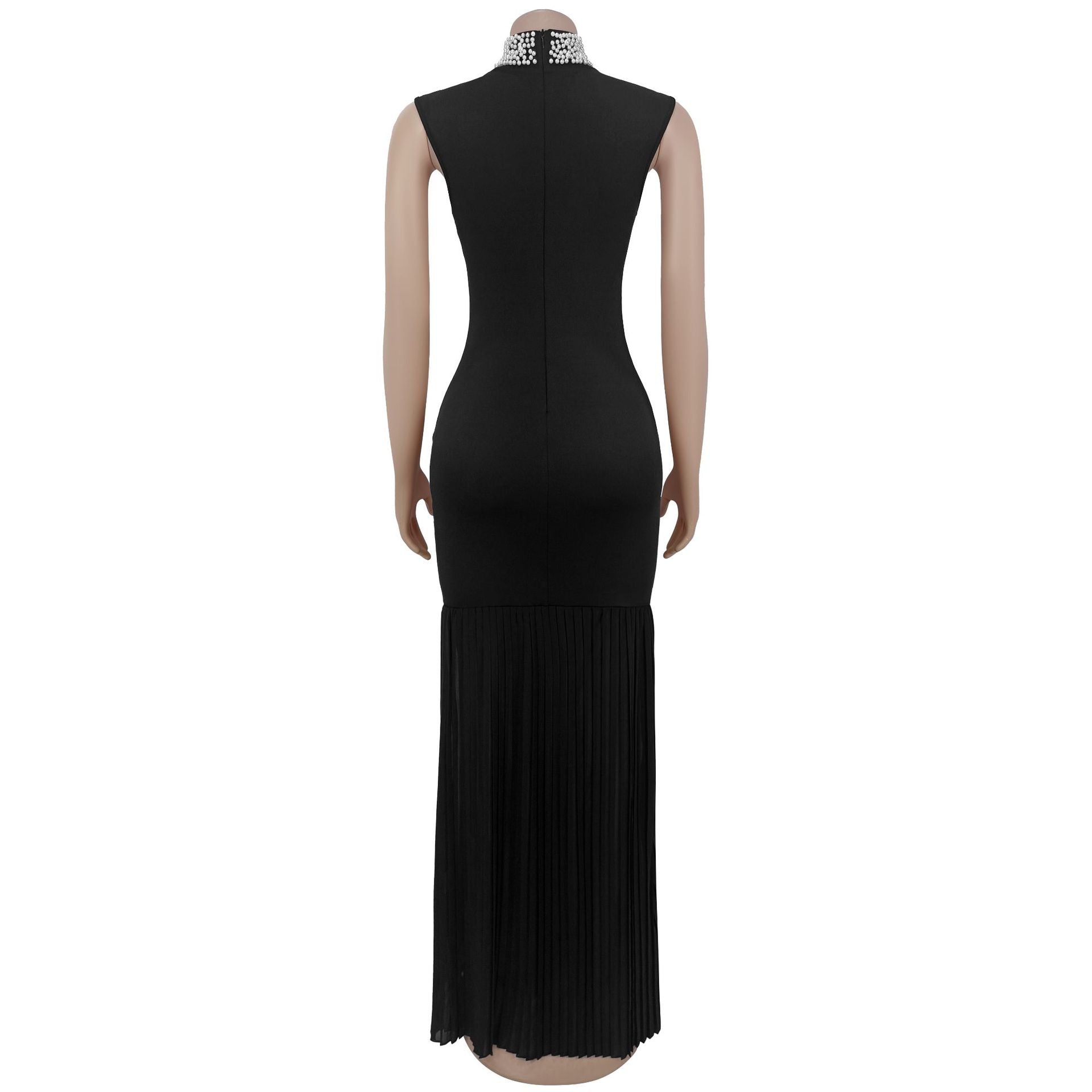 Elegant Solid Color Sleeveless Chiffon Midi Dress For Business Occasion