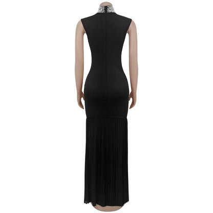 Elegant Solid Color Sleeveless Chiffon Midi Dress For Business Occasion