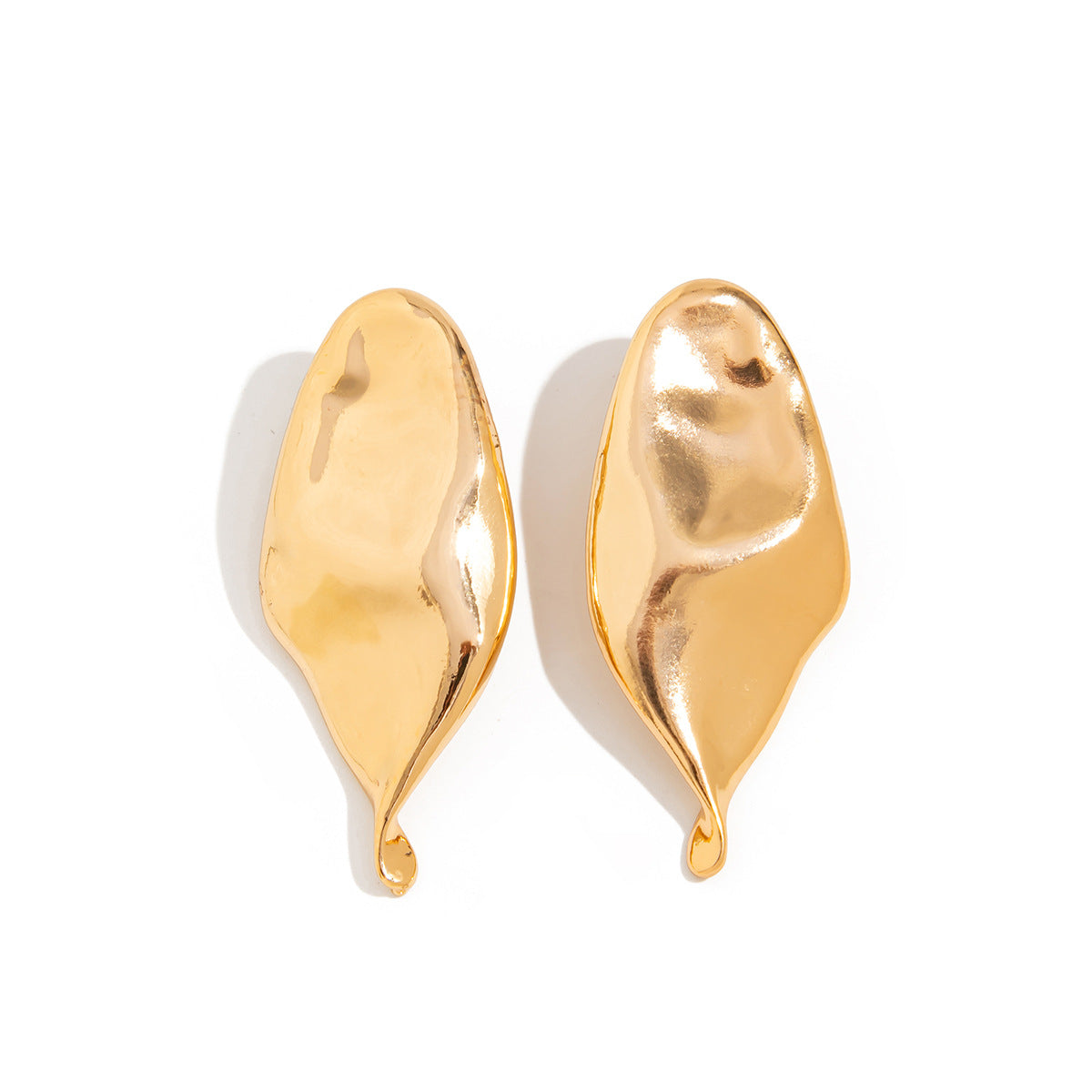 Asymmetrical Flowers Stud Earrings For Women In Zinc Alloy With Golden Plated Electroplated Finish