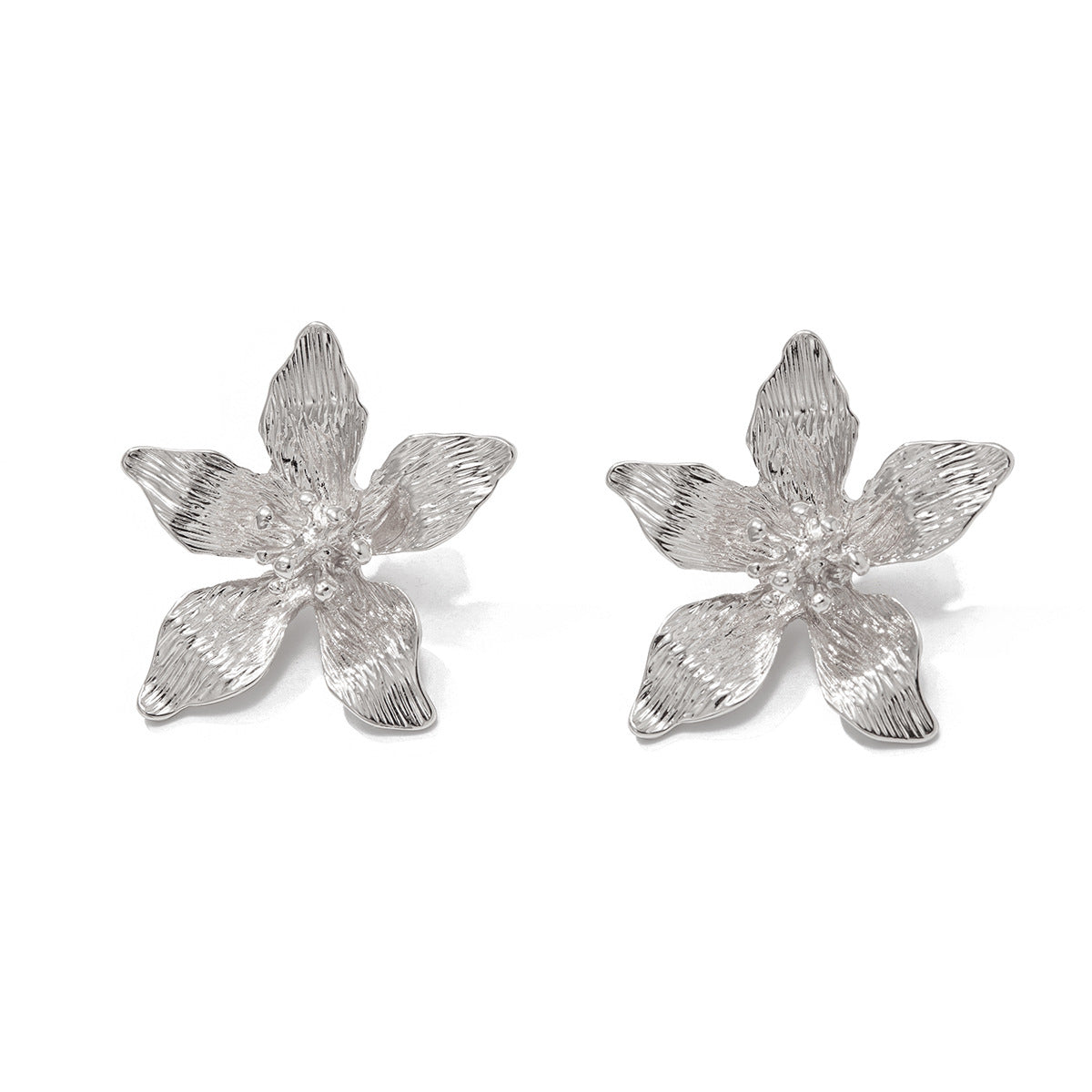 Asymmetrical Flowers Stud Earrings For Women In Zinc Alloy With Golden Plated Electroplated Finish