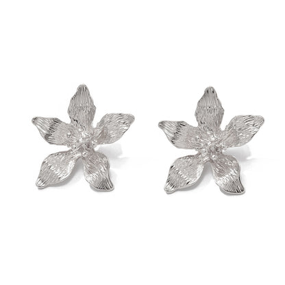 Asymmetrical Flowers Stud Earrings For Women In Zinc Alloy With Golden Plated Electroplated Finish