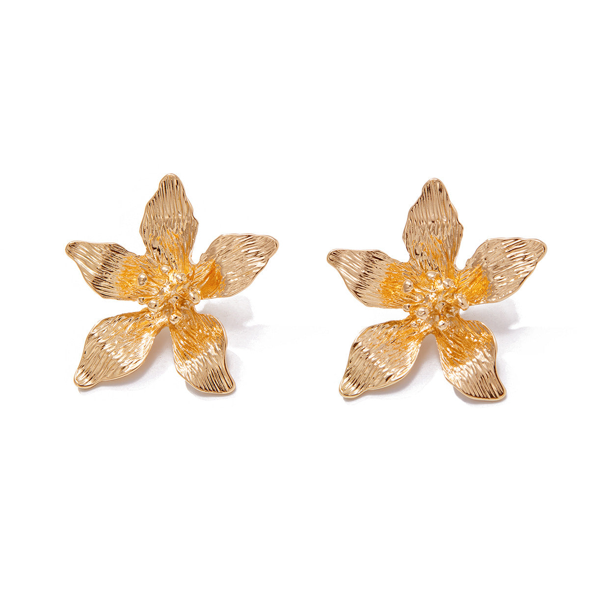 Asymmetrical Flowers Stud Earrings For Women In Zinc Alloy With Golden Plated Electroplated Finish