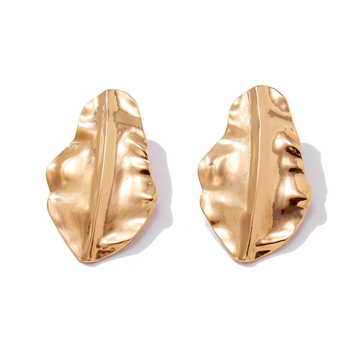 Asymmetrical Flowers Stud Earrings For Women In Zinc Alloy With Golden Plated Electroplated Finish