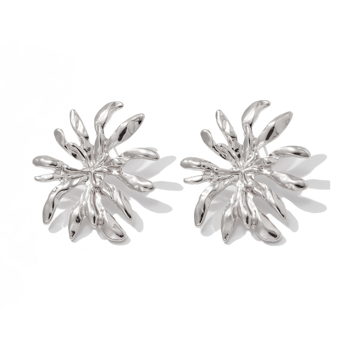 Asymmetrical Flowers Stud Earrings For Women In Zinc Alloy With Golden Plated Electroplated Finish