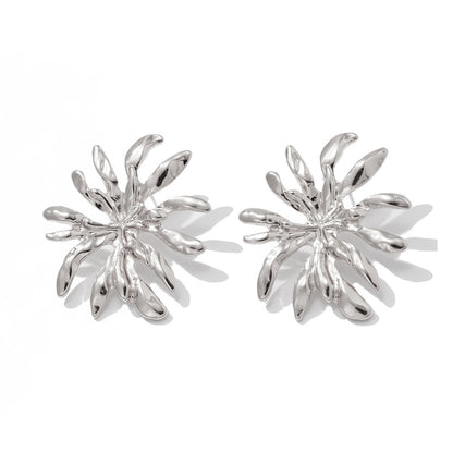 Asymmetrical Flowers Stud Earrings For Women In Zinc Alloy With Golden Plated Electroplated Finish