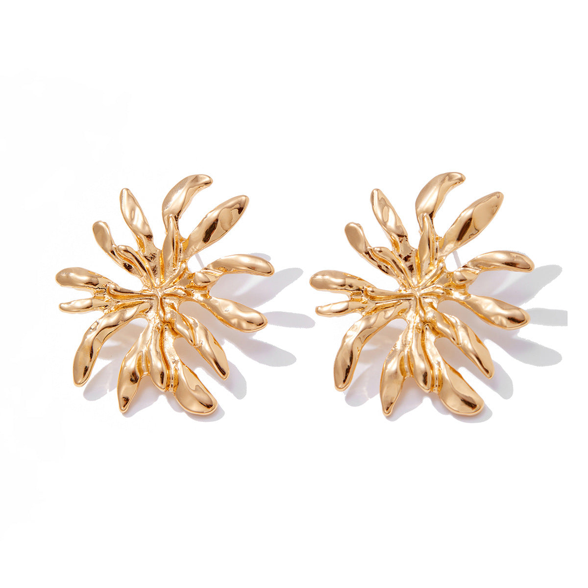 Asymmetrical Flowers Stud Earrings For Women In Zinc Alloy With Golden Plated Electroplated Finish