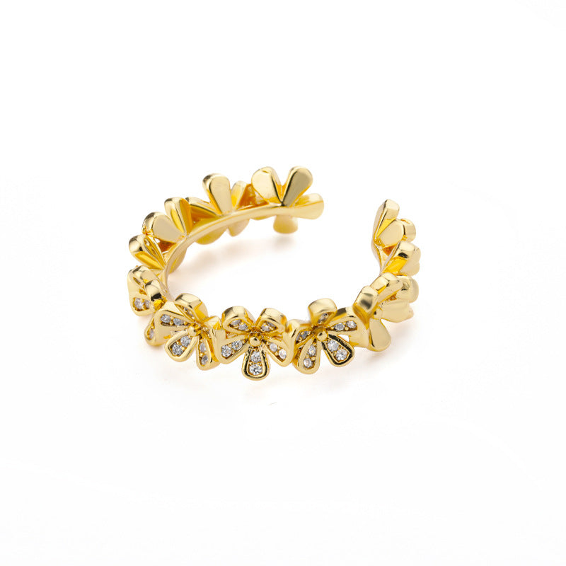 Flower Ring For Women Featuring 18K Real Gold Plated Copper In Elegant Golden Finish
