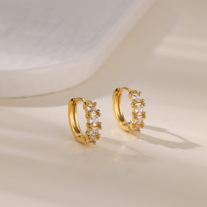 Geometric Earrings For Women In 18K Real Gold Plated Copper Featuring Zircon Inlay