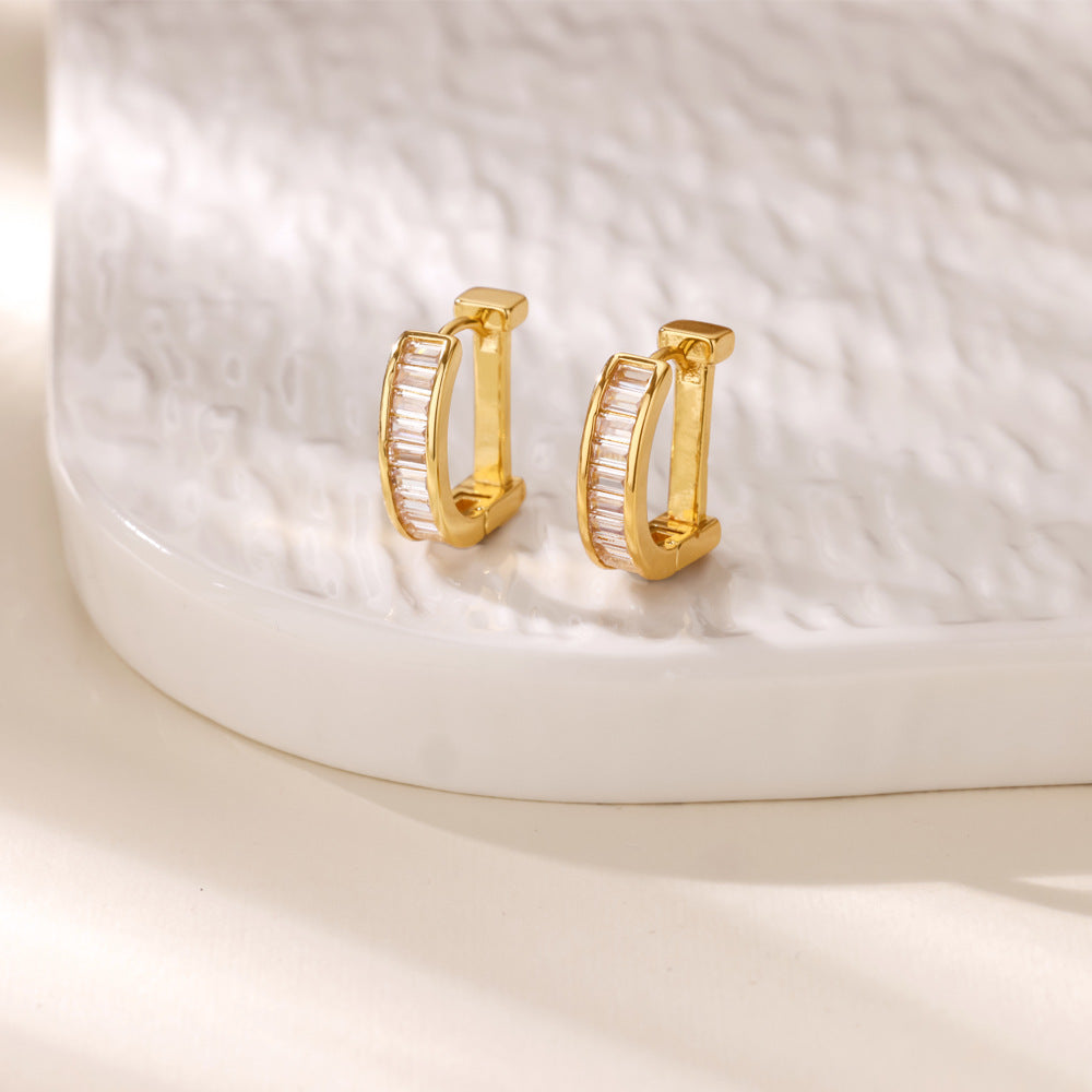 Geometric Earrings For Women In 18K Real Gold Plated Copper Featuring Zircon Inlay