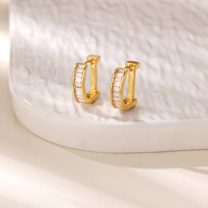 Geometric Earrings For Women In 18K Real Gold Plated Copper Featuring Zircon Inlay
