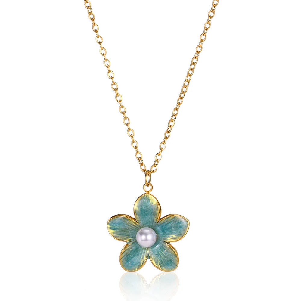 Flower Necklace For Women Featuring PVD Coated 18K Real Gold Plated 304 Stainless Steel