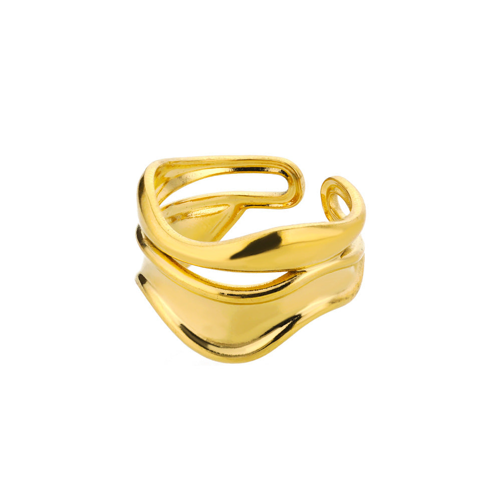Vintage Style Women’s Ring Featuring Lines Pattern With 18K Real Gold Plated Finish In Golden