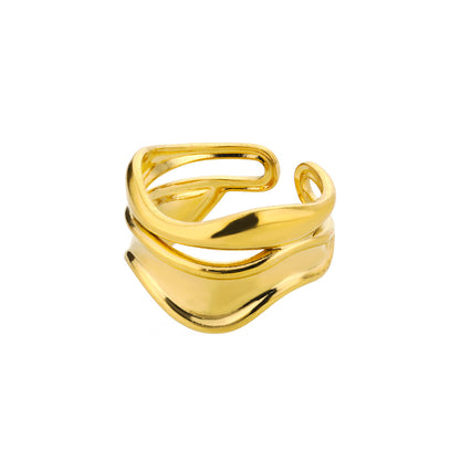 Vintage Style Women’s Ring Featuring Lines Pattern With 18K Real Gold Plated Finish In Golden