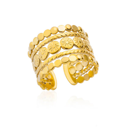 Vintage Style Women’s Ring Featuring Lines Pattern With 18K Real Gold Plated Finish In Golden